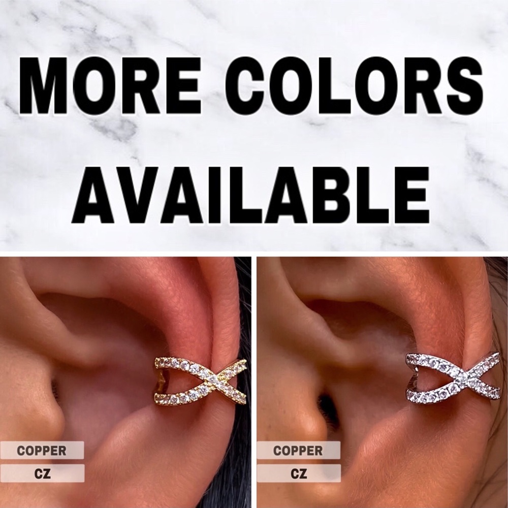 ⚜️[𝟯/$𝟮𝟴]⚜️Silver Crystal Crisscrossed Cuff Earring NEW - Picture 7 of 8